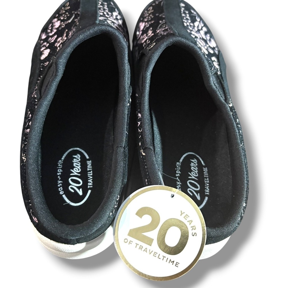 Easy Spirit Traveltime 813 Black Pink Floral Leather Clogs Mules Womens 8W - Picture 5 of 7